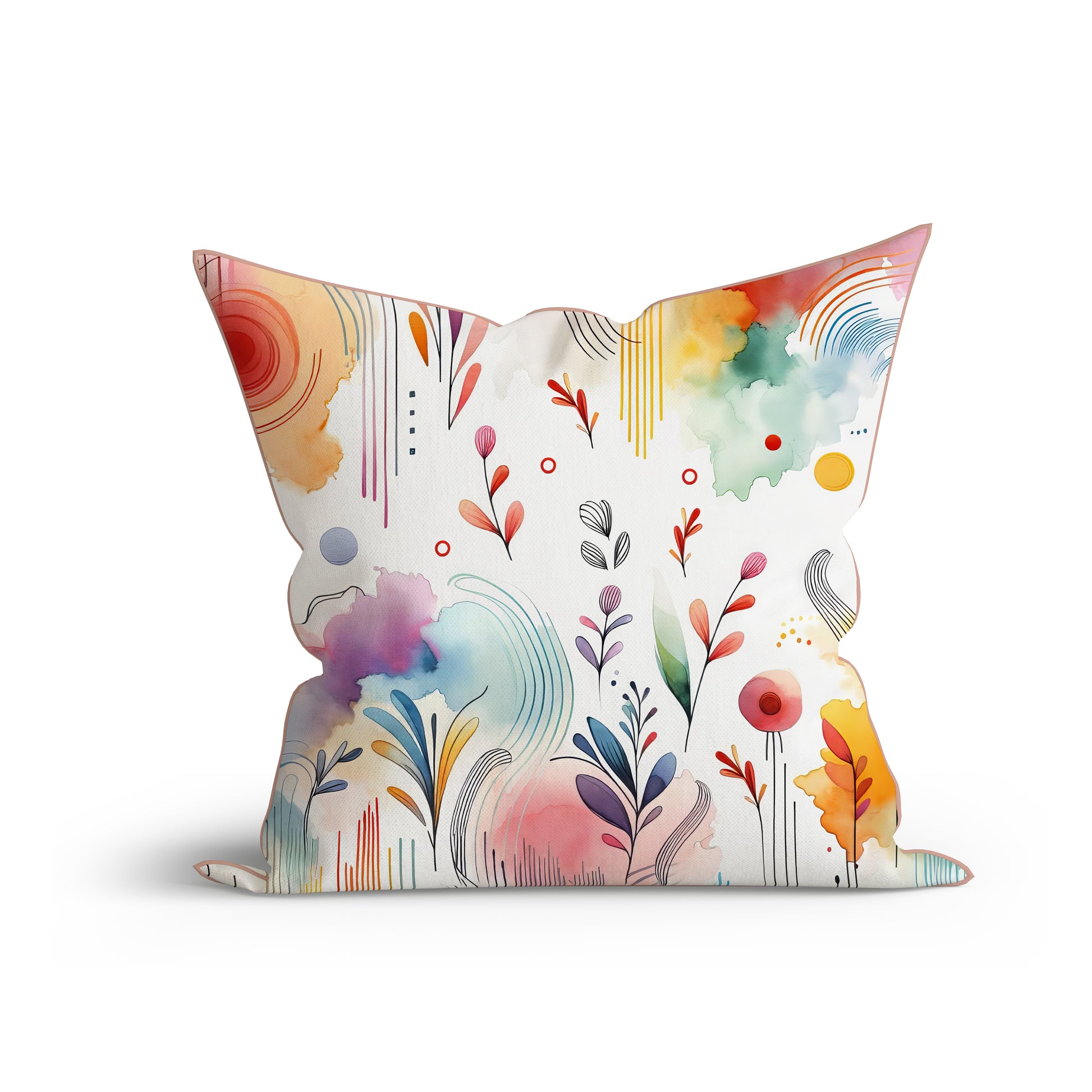 Bohemian Rainbow Leaf Harmony Printed Cotton Cushion with Piping-Adore India