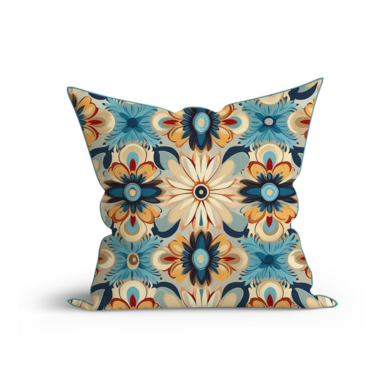 Sunset Blossom Fusion Printed Cotton Cushion with Piping-Adore India