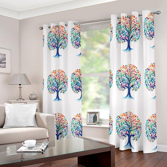 Colourful Tree of Life Bohemian Style Eyelet Curtain