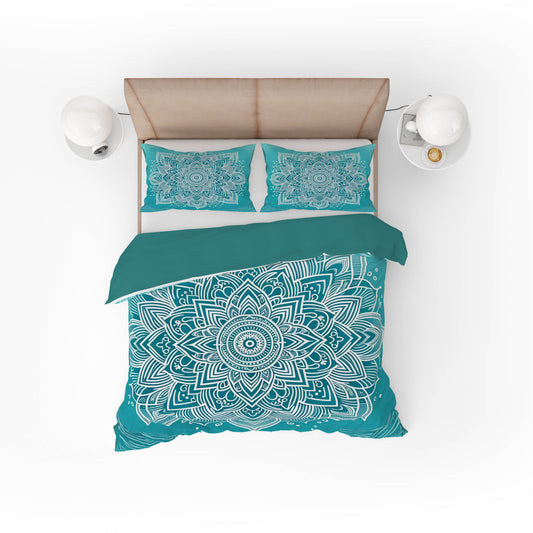 Passion Turquoise Ombre Indian Mandala Quilt Cover Set
