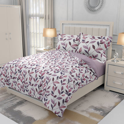 Watercolour Leaf Stem Mauve Quilt Cover Set - Serene Elegance for Your Sleep Haven King Size