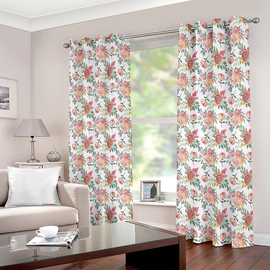 Water Colour Floral Printed Bohemian Eyelet Curtain