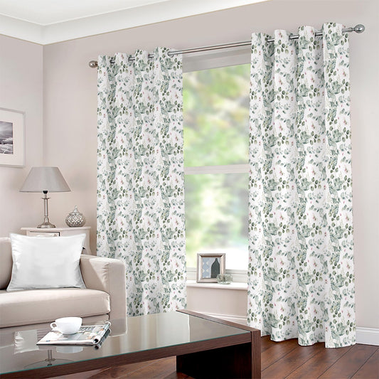 Water Colour Leaf Pastel Green Eyelet Curtain