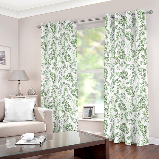 Wild leaf Pattern Green Bohemian Style Eyelet Curtain