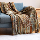 Bohemian Geometrical Zigzag Knitted Blanket Throw