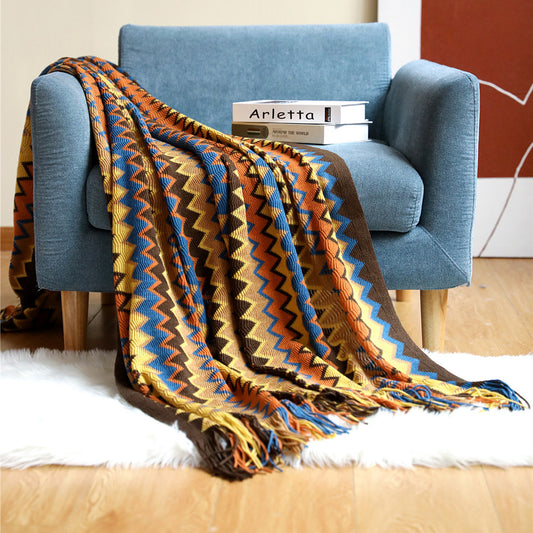 Bohemian Geometrical Zigzag Knitted Blanket Throw