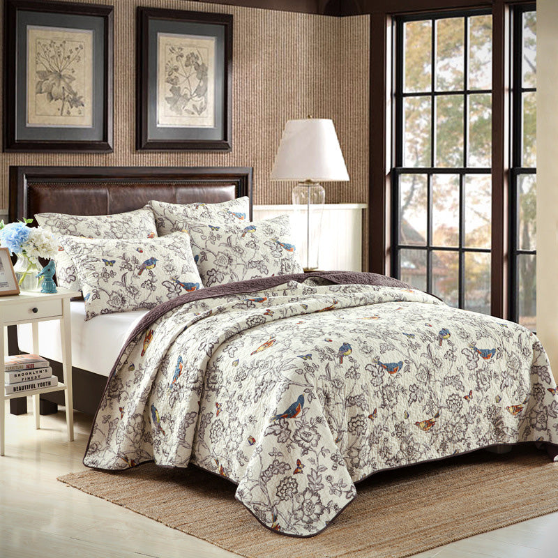 Bird Printed Cotton 3 Piece Bedspread Bedding Set - Adore India   