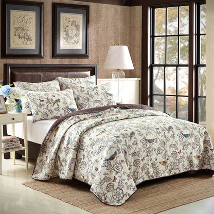 Bird Printed Cotton 3 Piece Bedspread Bedding Set