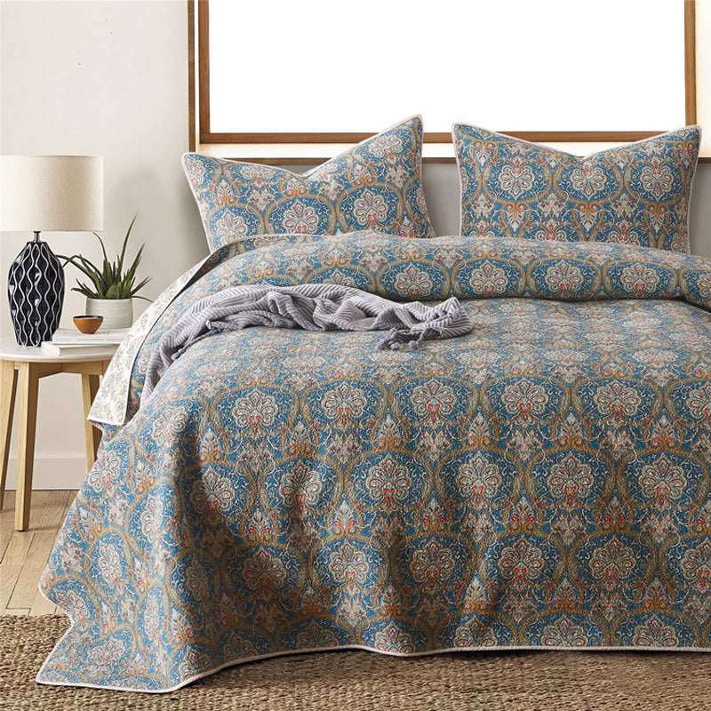 Bohemian Royal Blue Cotton 3 Piece Bedspread Embroidery Bedding Set