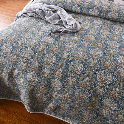Bohemian Royal Blue Cotton 3 Piece Bedspread Embroidery Bedding Set