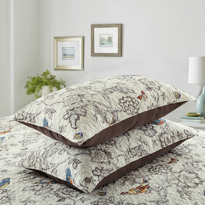 Bird Printed Cotton 3 Piece Bedspread Bedding Set