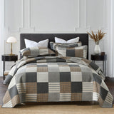 Brown Printed Patchwork Cotton 3 Piece Bedspread Bedding Set