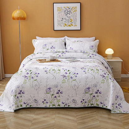 Lilac Floral Cotton 3 Piece Bedspread Bedding Set Light Weight Quilt - Adore India   