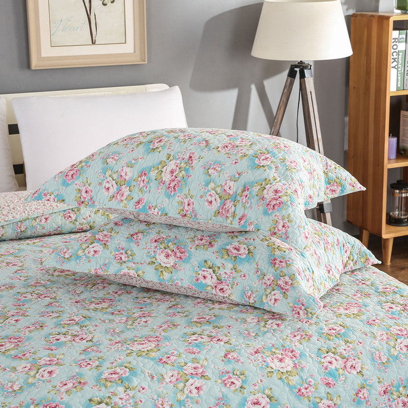 Teal Pink Floral Cotton 3 Piece Bedspread Bedding Set Light Weight Quilt - Adore India   