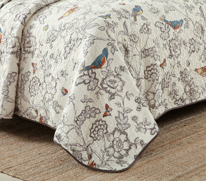 Bird Printed Cotton 3 Piece Bedspread Bedding Set