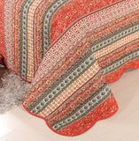 Red Multi Horizontal Geometrical Cotton 3 Piece Bedspread Bedding Set