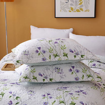 Lilac Floral Cotton 3 Piece Bedspread Bedding Set Light Weight Quilt - Adore India   