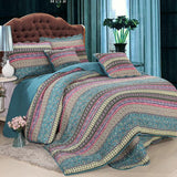 Teal Multi Horizontal Geometrical Cotton 3 Piece Bedspread Bedding Set