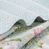 Sage Floral Cotton 3 Piece Bedspread Bedding Set Light Weight Quilt