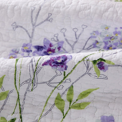 Lilac Floral Cotton 3 Piece Bedspread Bedding Set Light Weight Quilt - Adore India   