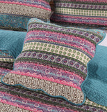 Teal Multi Horizontal Geometrical Cotton 3 Piece Bedspread Bedding Set