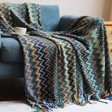 Bohemian Geometrical Zigzag Knitted Blanket Throw