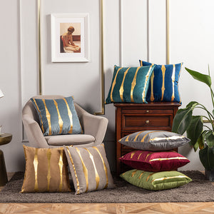 Velvet Gold Foil Printed Stripe Printed Throw Pillow Cushion Cover