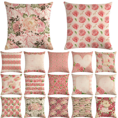 Pink Retro Floral Cushion Cover Cotton Linen Pillowcase - Adore India   