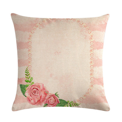 Pink Retro Floral Cushion Cover Cotton Linen Pillowcase