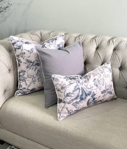 Luxurious Vintage Blue Abstract Floral 3 Pcs Cushion Lumbar Pillow Set