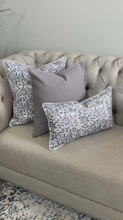 Luxurious Vintage Grey Floral 3 Pcs Cushion Lumbar Pillow Set