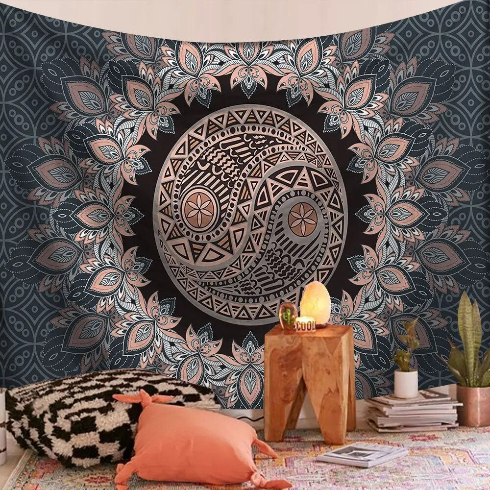 Good Luck Lotus Indian Mandala Tapestry Psychedelic Wall Hanging Boho Decor - Adore India   