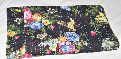 Tropical Black Kantha Quilt