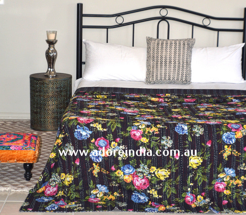 Tropical Black Kantha Quilt