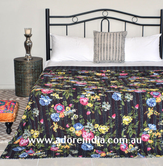 Tropical Black Kantha Quilt