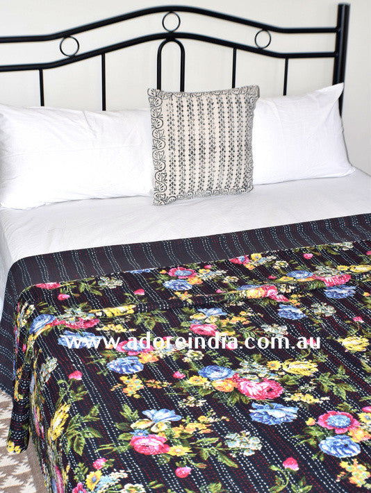 Tropical Black Kantha Quilt