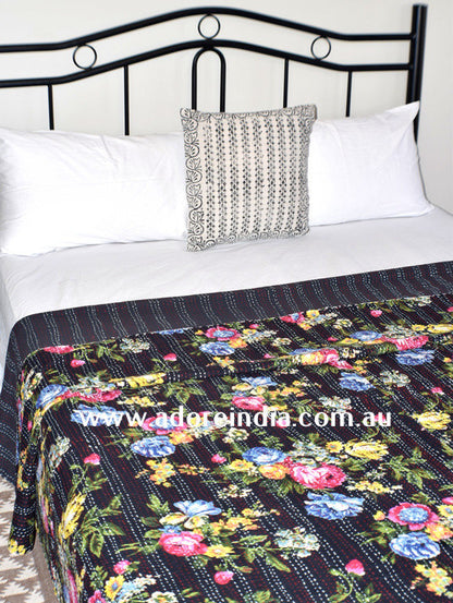 Tropical Black Kantha Quilt