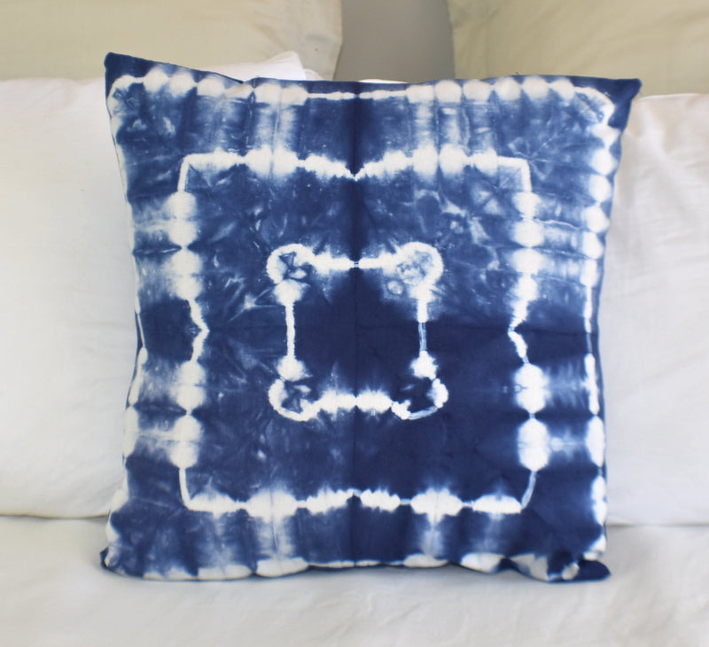 Hand Made Indigo Tie and Dye Square Cushion Cover 40cms