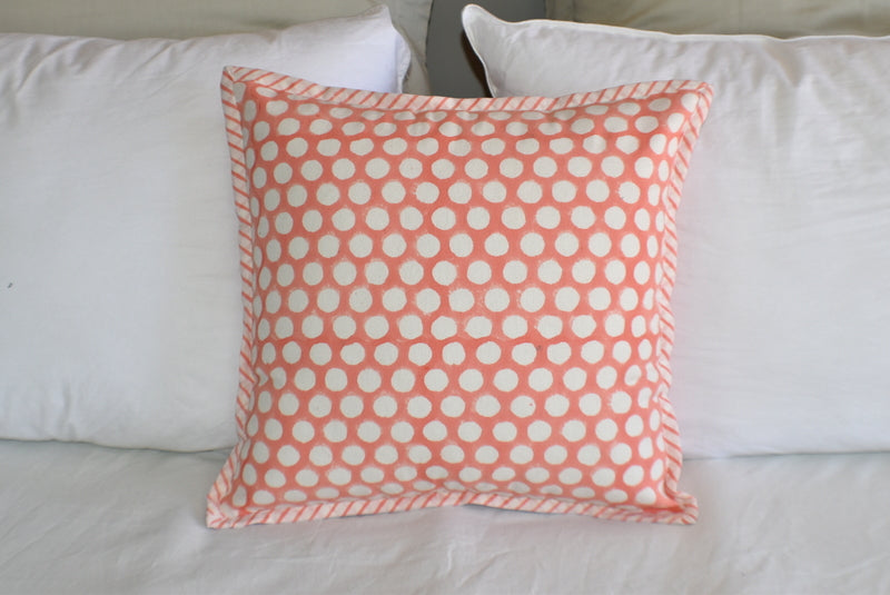 Coral Dot Hand Block Print Cushion Cover 40cms - Adore India   