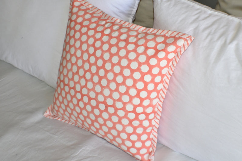 Coral Dot Hand Block Print Cushion Cover 40cms