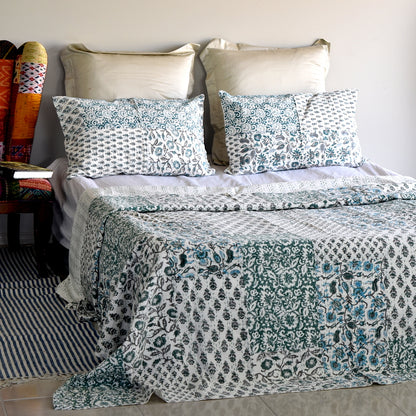 Blue Hand Block Printed Patchwork Cushion Cover