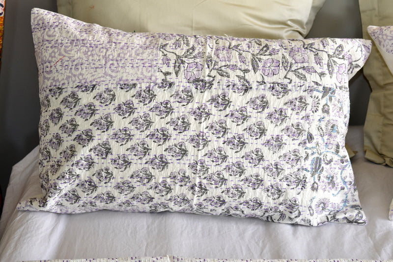 Purple Hand Block Printed Patchwork Cushion Cover - Adore India   