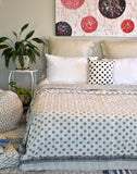 Grey Polka Dot Block Print Kantha Reversible Quilt