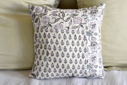 Purple Hand Block Printed Patchwork Cushion Cover - Adore India   