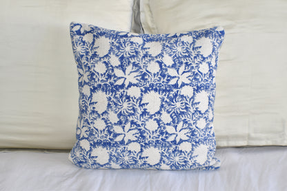 Indigo Flower Block Print Cotton Dari Cushion Cover 45cm