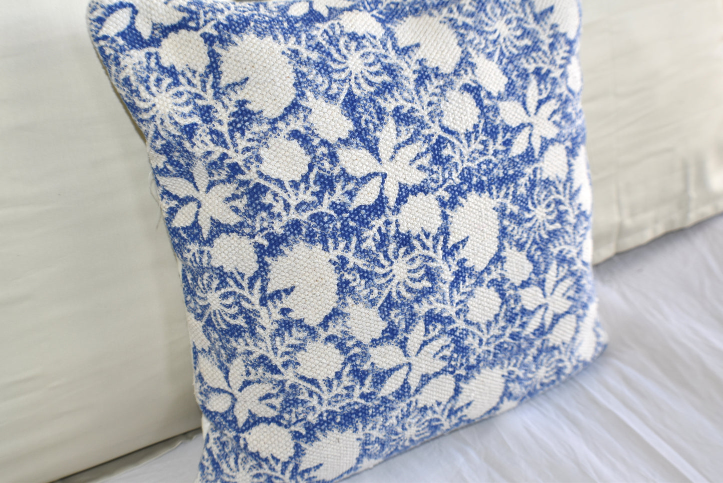 Indigo Flower Block Print Cotton Dari Cushion Cover 45cm