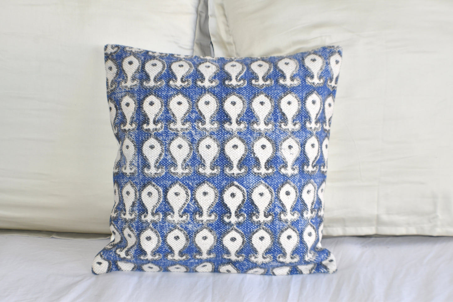 Indigo Block Print Cotton Dari Cushion Cover 45cm - Adore India   