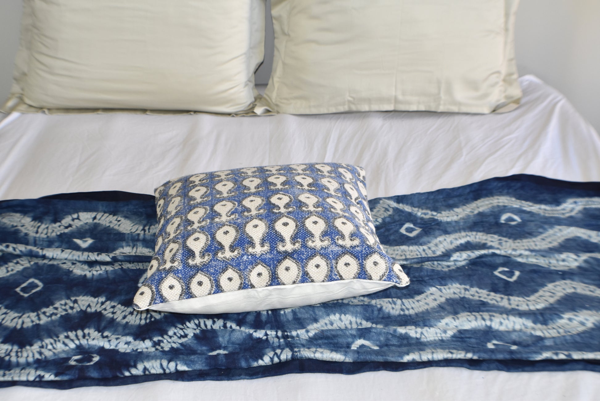 Indigo Block Print Cotton Dari Cushion Cover 45cm - Adore India   