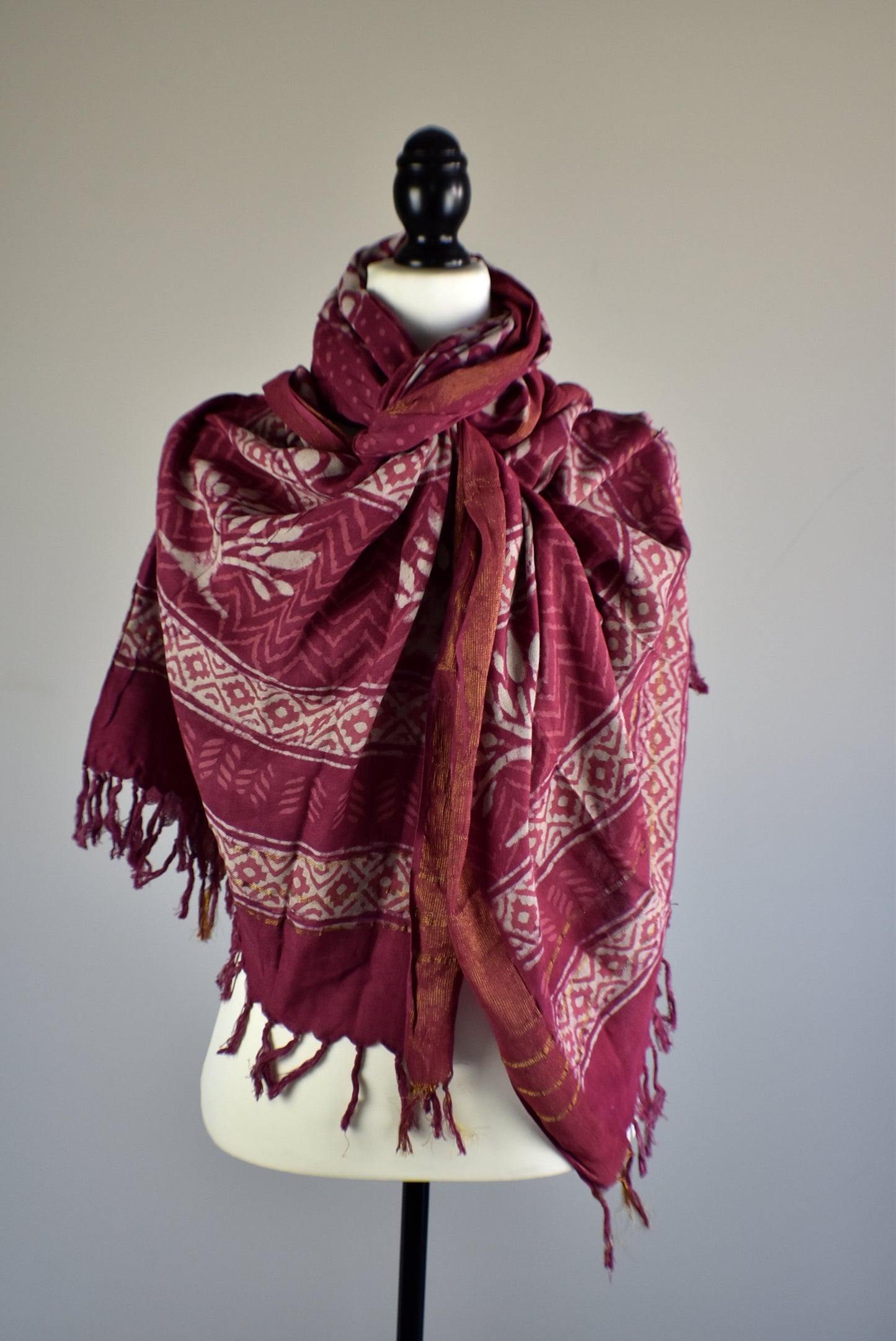 Eco Dye Burgundy Viscose Hand Dyed Scarf