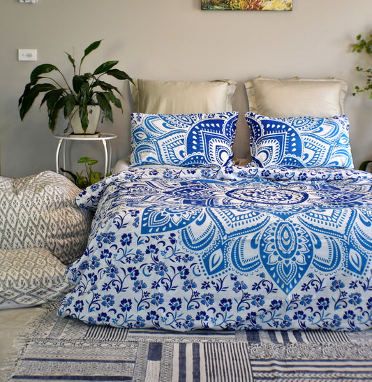 Passion Blue Ombre Mandala Duvet Cover Set - Adore India   